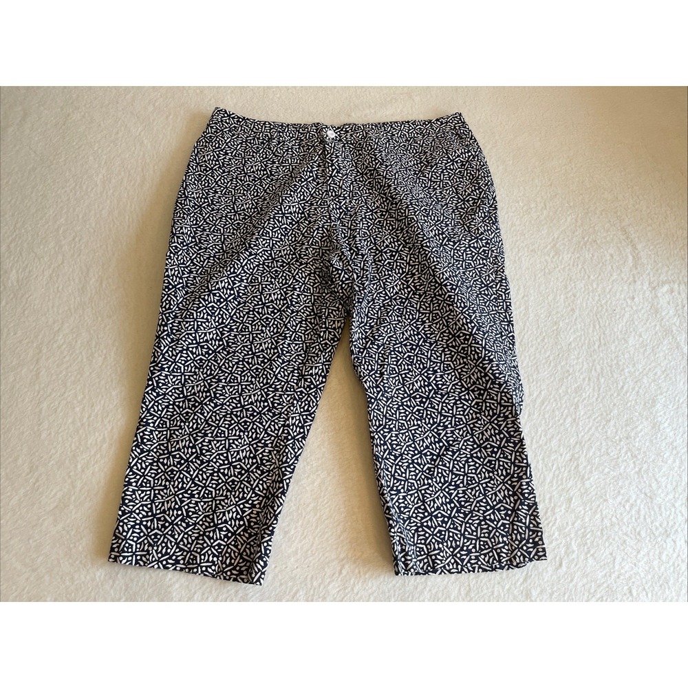 Jessica London Pants Women's Capri 22w  Navy & White Pattern Cropped